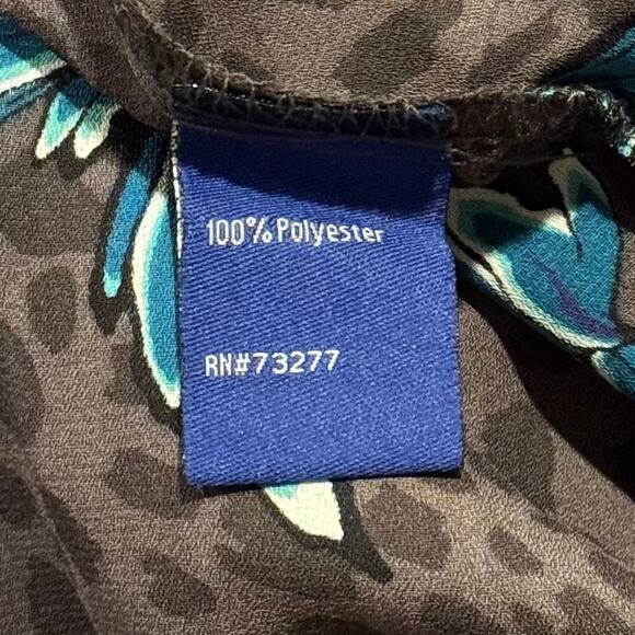 Apt 9 Top 3/4 Sleeve Floral Animal Print Boho Casual Tie Back Gray Blue Size XXL - Picture 4 of 6